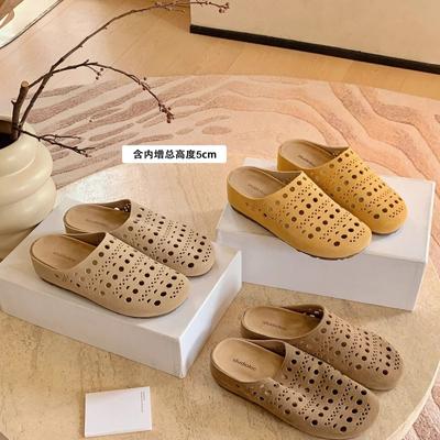 Версия из коровьей кожи~ натуральная кожа матовая полая гравированная голова сумки полушлепанцы женские летние на толстой подошве хлебные крутые шлепанцы