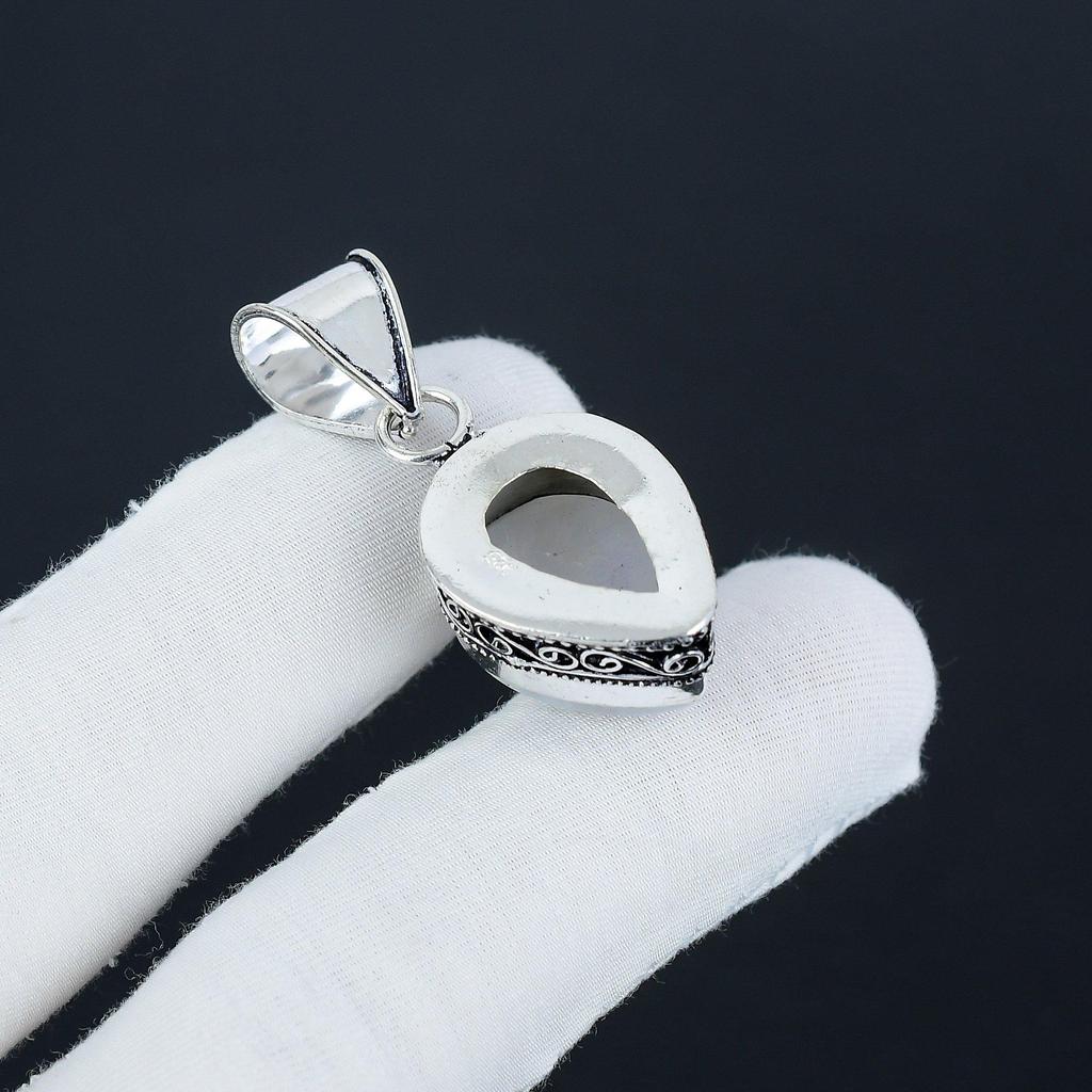 Natural Rainbow Moonstone Silver Pendant In 925 Sterling Silver - Handmade Pear Design, Everyday Wear Jewelry Gift For Her