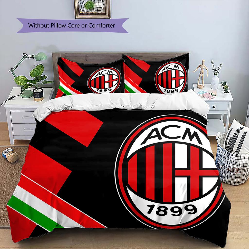 Футбольный клуб «Милан» Комплект постельного белья с рисунком Домашний декор Подарок (1 пододеяльник + 2 наволочки без наполнителя)