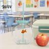 Orange Fish Straw Cup Bowl Bottle with Straw, Plastic Fishbowl Tumblers Lids, Unbreakable Ornament Cups Spill Resistant for Drinks Summer Drink,