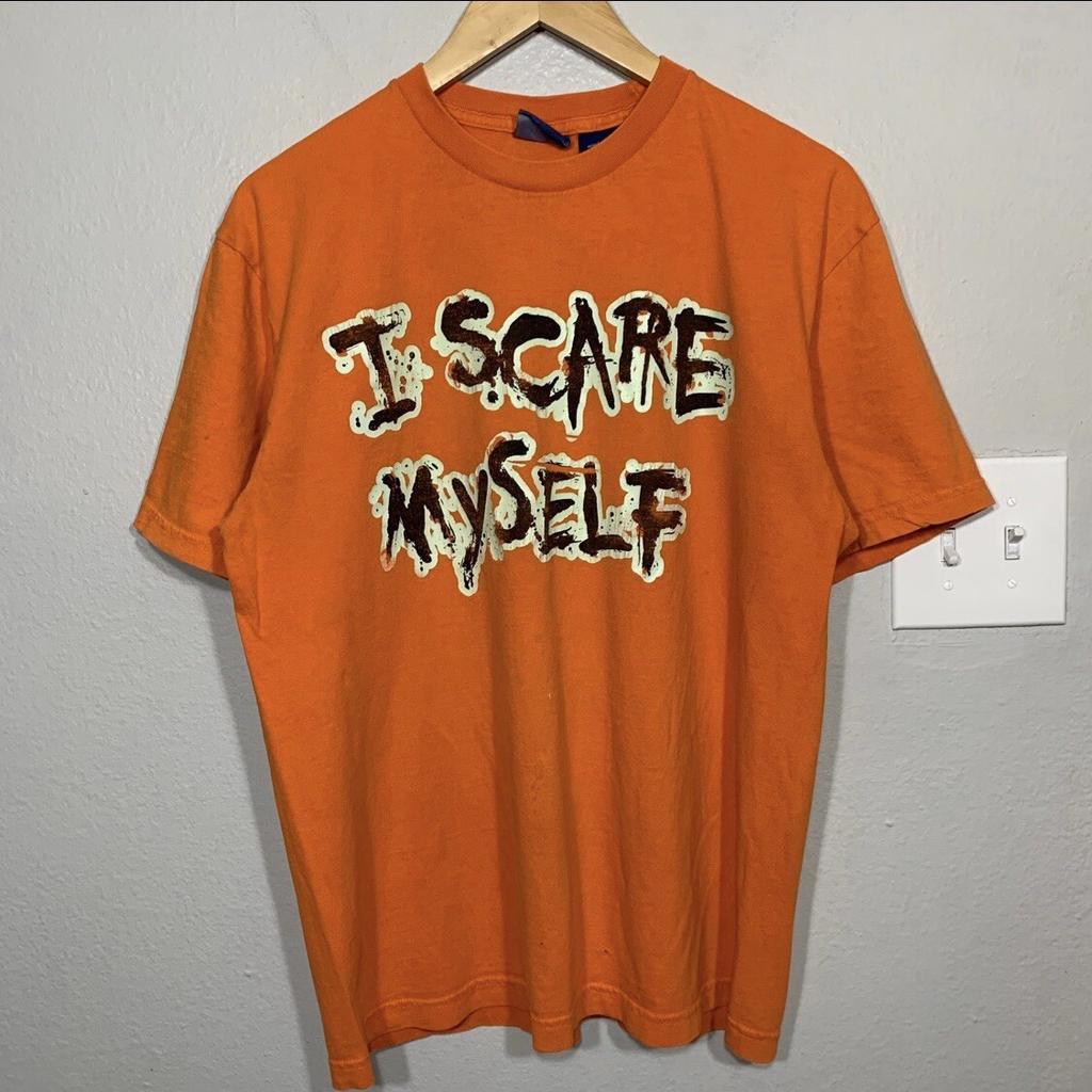 Vintage Halloween I Scare Myself Orange Tee Y2K Size Large