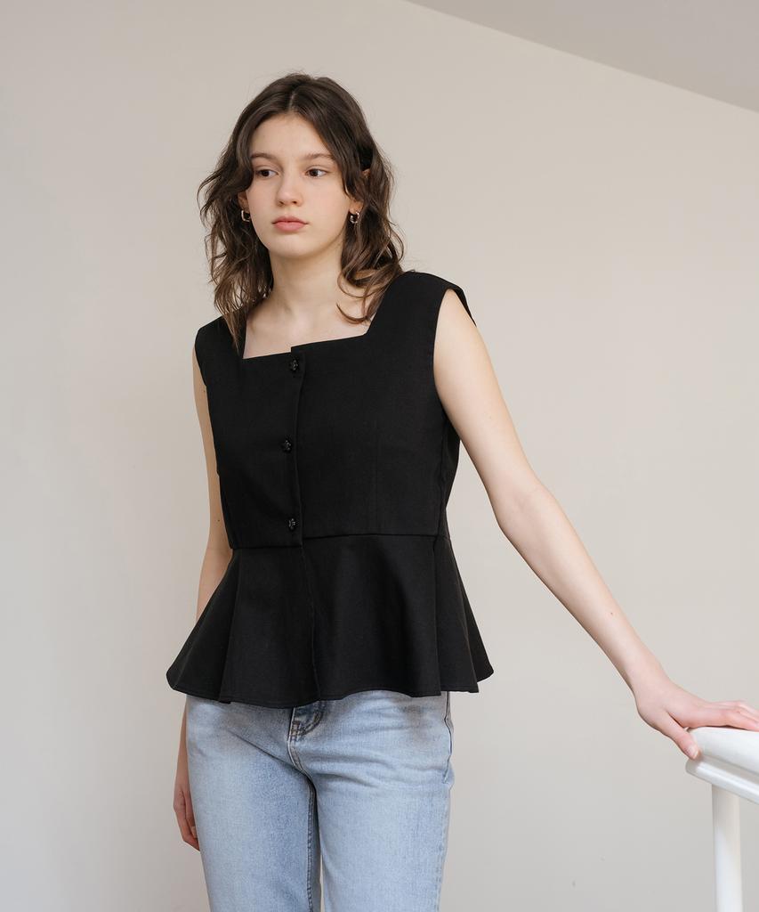 YOUNESS Black Flare Peplum Blouse