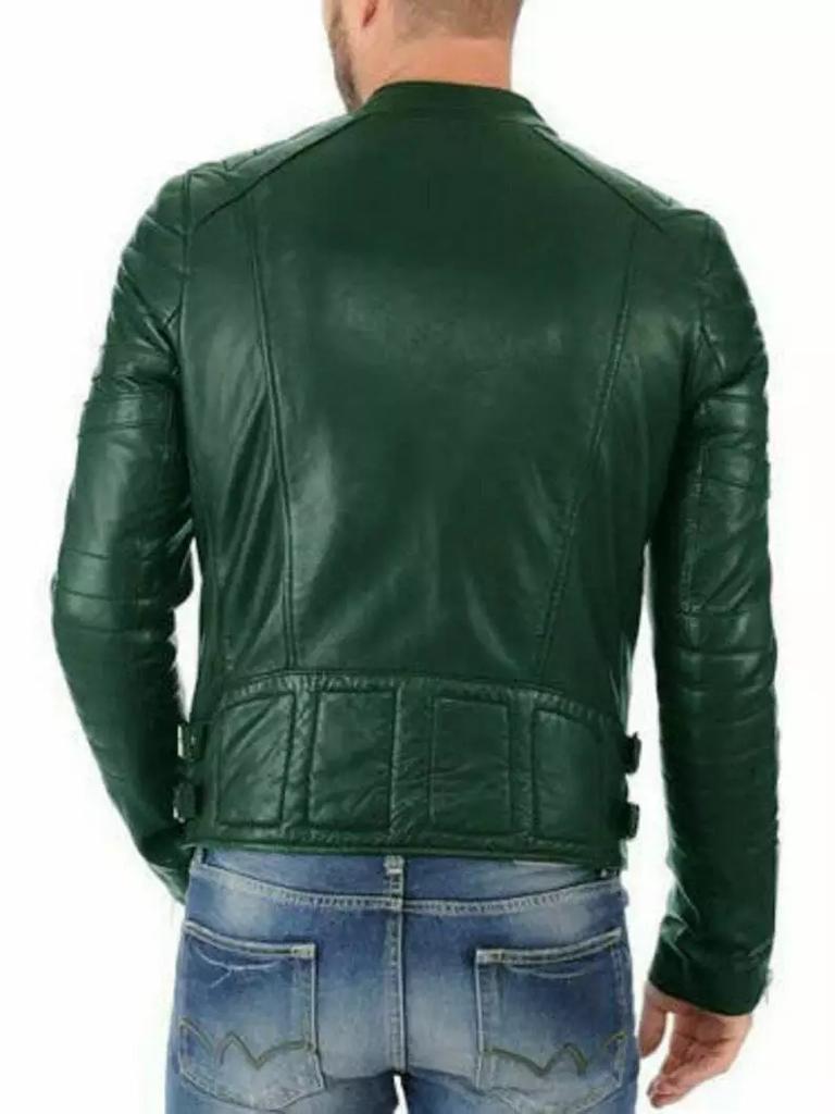 Мужская байкерская приличная зеленая праздничная мотоциклетная куртка из натуральной овечьей кожи