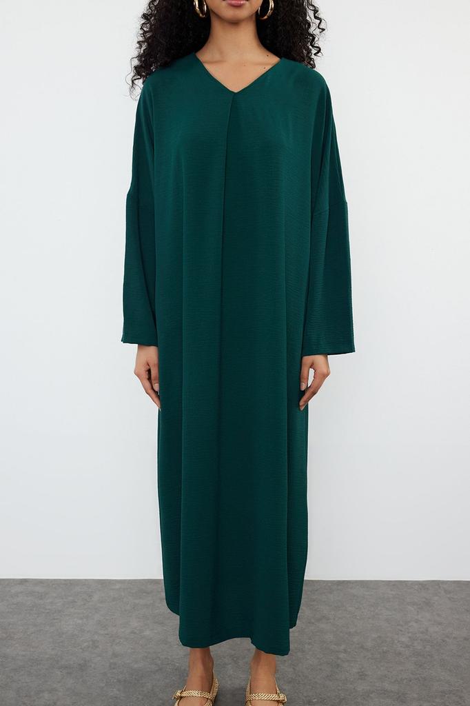 Women's Style Hijab Dress Green Woven Aerobin Dress