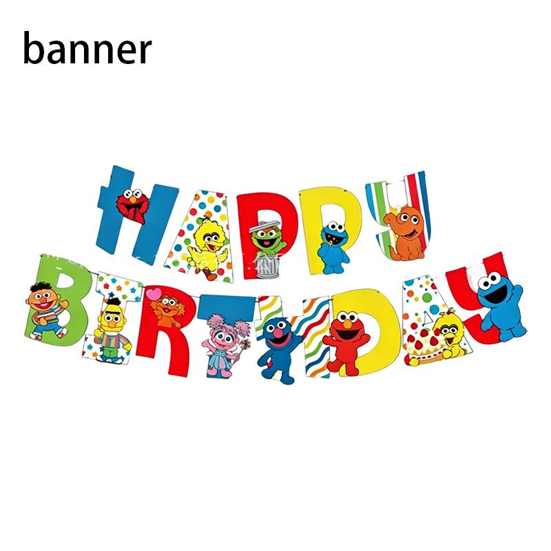 Cartoon Sesames Street Birthday Party Decors Elmo and Friends Theme Tablecloth Cup Plate Napkin Number Balloon Set Cake Topper