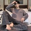 2-Piece Spring and Fall Men's Cotton Pajamas Set Boys Soft Long-Sleeved Sleep Rest Home Party Pajamas Men's Casual Homewear