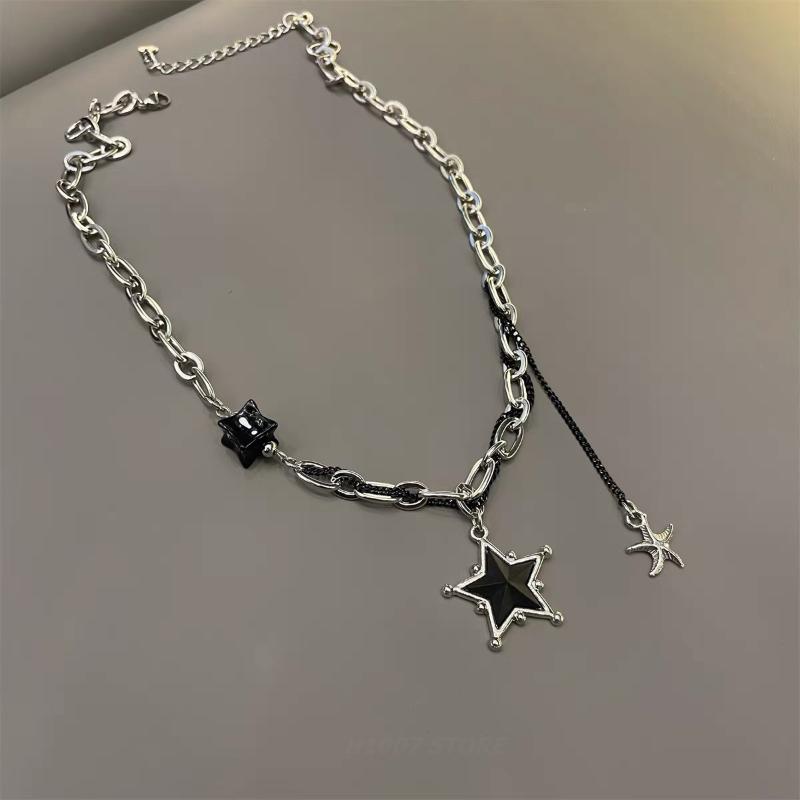 Korean Fashion Black Star Pentagram Pendant Titanium Steel Chain Choker Necklace For Women Men Punk Rock Y2K Jewelry Accessories