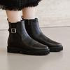 Genuine leather cushioned thick sole, lightweight sole, made in Japan, HIMIKO Himiko track sole side gore belt boots, 651406, black, size 245