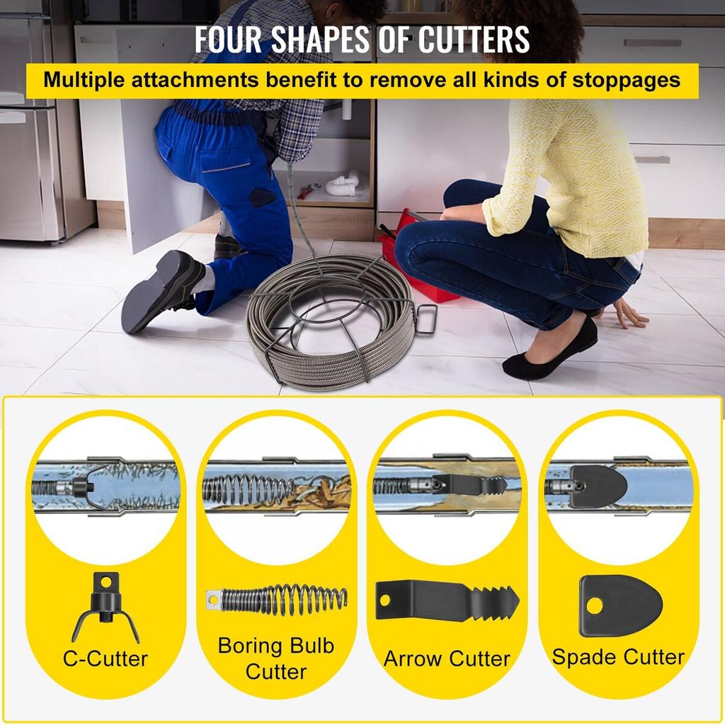 Drain Cleaning Cable 50 Feet x 3/8 Inch Solid Core Cable Sewer Cable Drain Auger Cable Cleaner Snake Clog Pipe Drain Cleaning Cable Sewer Drain Auger