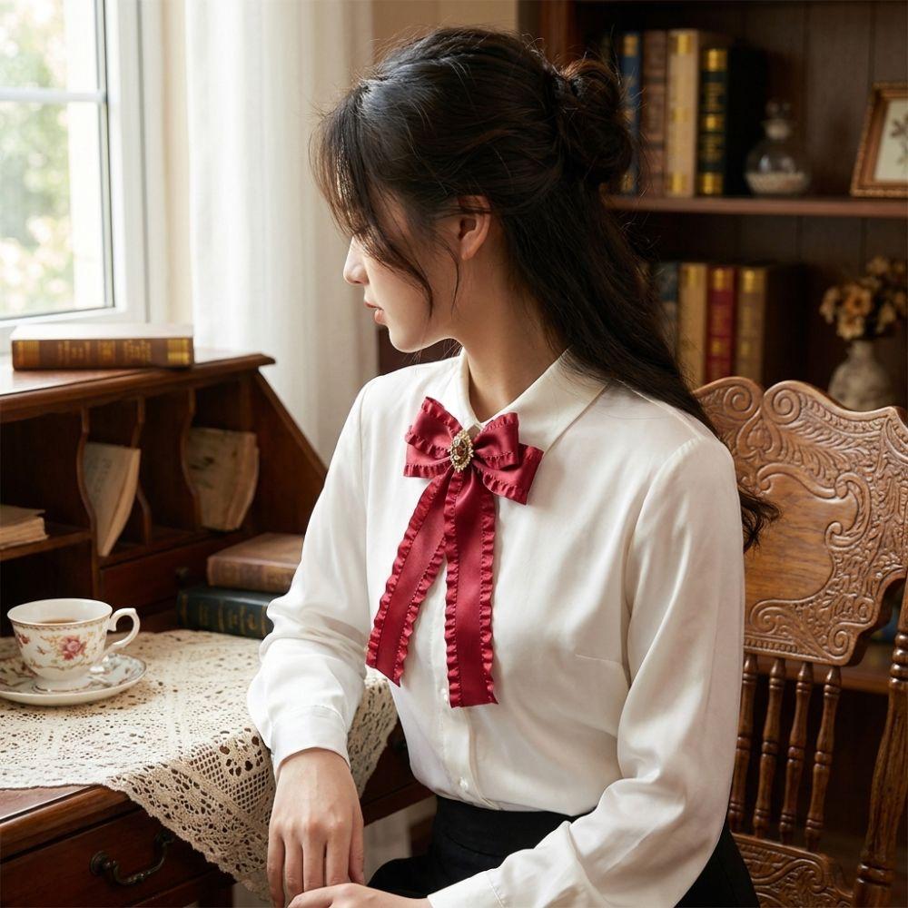 Fabric Bow Tie Detachable Bowknot Brooches Elegant Necktie Shirt Collar Pin  Unisex