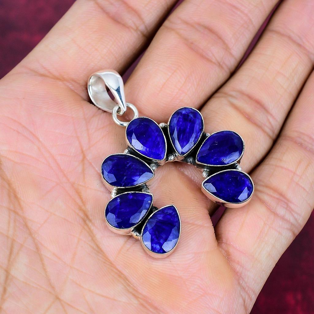 Подвеска с синим сапфиром, подвеска из драгоценного камня ручной работы, подвеска из стерлингового серебра 925 пробы, антикварные ювелирные изделия, для подарка на помолвку