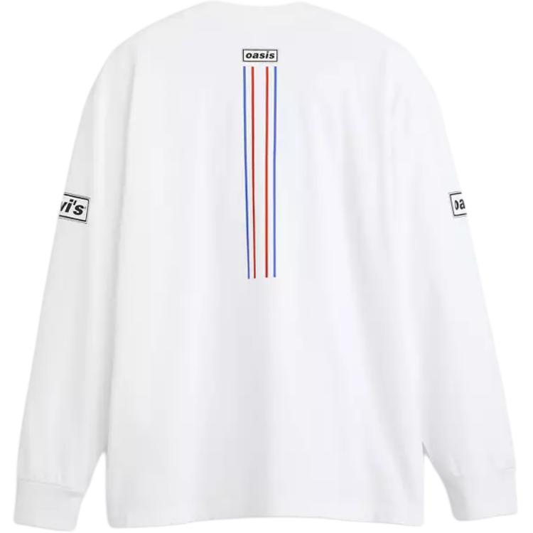 Коллаборация Levis Oasis SS25 Футболка мужская с круглым вырезом, полосатая, свободного кроя, с принтом логотипа и надписи, с длинным рукавом 004EY0002