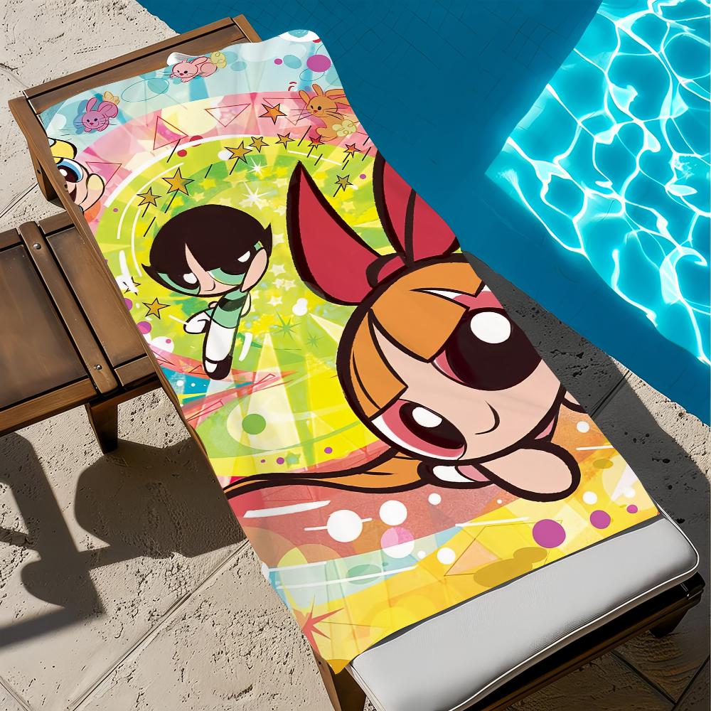 Мультяшное полотенце для пляжа P-power-puff G-girls, быстросохнущее, мягкое, для бассейна, подарок для путешествий, спортзала, душа, кемпинга, спорта