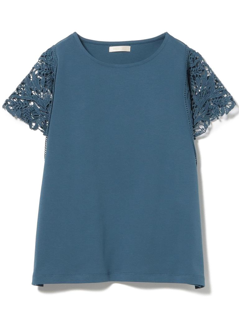 Beams Heart Tee Lace Sleeve Free Size Women's S/S Pullover, Blue,