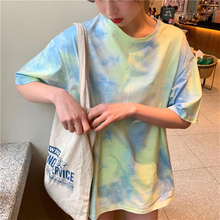 2025 Летняя мода женские футболки корейский Tie dye печать графическая футболка Femme Harajuku повседневная свободная рубашка y2k верхняя одежда футболка женская уличная одежда