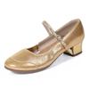 Размер 34-42, женские туфли для современных танцев из полиуретана, золотистые, с закрытым носком, для начинающих, туфли Мэри Джейн на низком каблуке