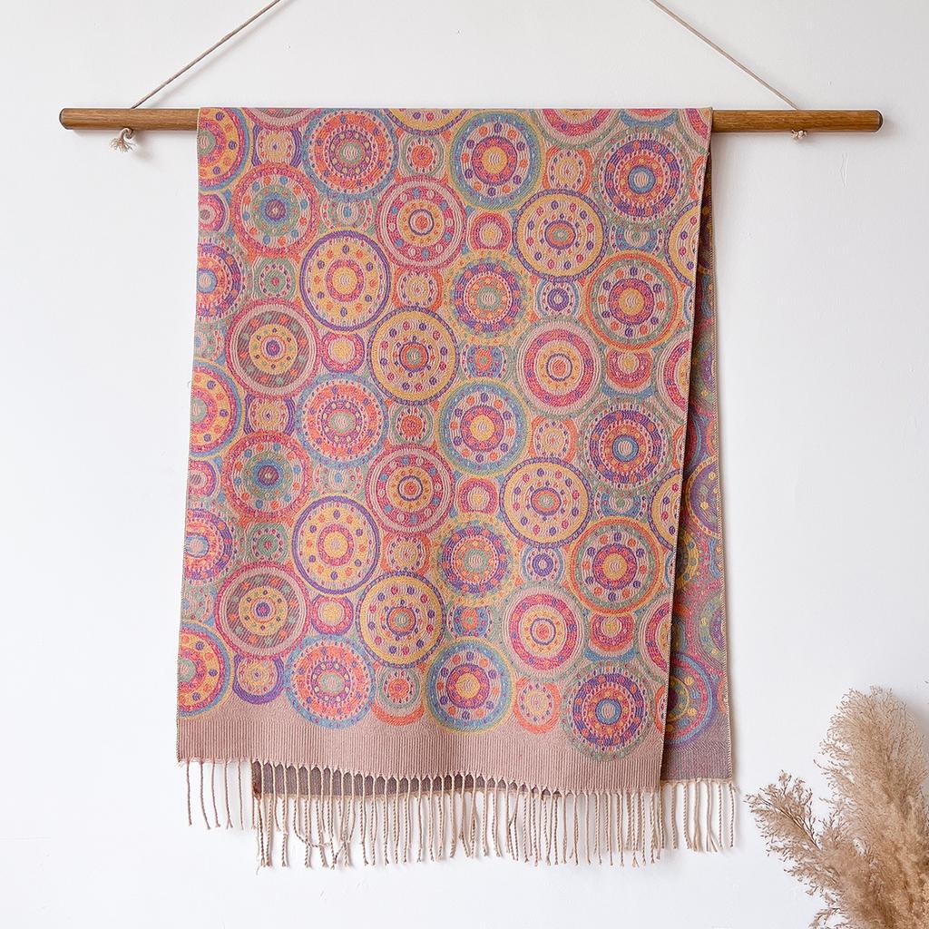 Manufacturer Cotton Scarf Shawl Circle Autumn And Winter Long Women'S Warm Fringed Jacquard Shawl Dual-Purpose Shawl