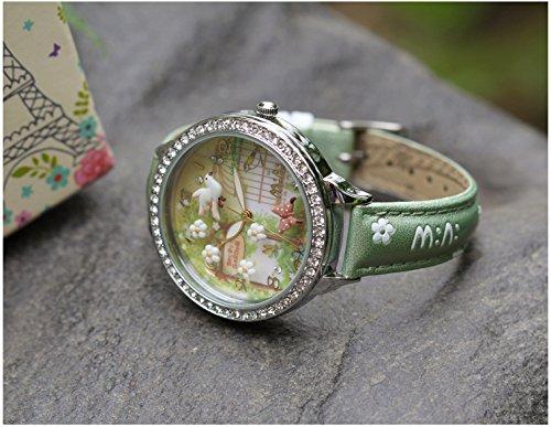 Женские наручные часы для девушки зеленые кварцевые аналогово-цифровые overseas модель W291 трехмерная ручная работа из полимерной глины летающая птица.