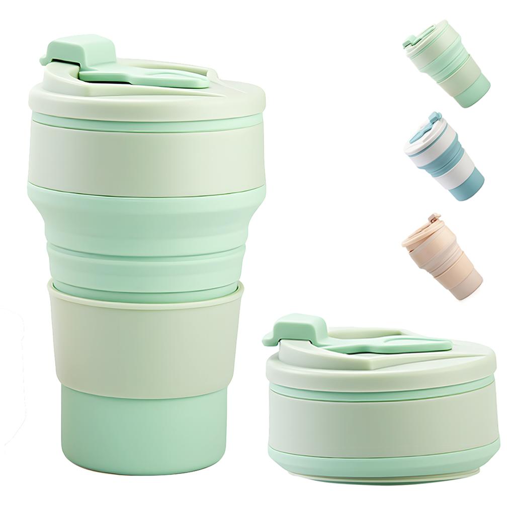 Leeseph Collapsible Travel Cup, Silicone Portable Drinking Mug with Lid for Water, Coffee, Drinks for Hiking & Picnic(350/500ML)