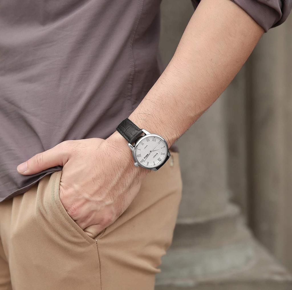 Часы BUREI, кожаные, популярные, брендовые, аналоговые, с римскими цифрами, простые, водонепроницаемые, стильные, деловые, серебристо-белые, мужские, мужские