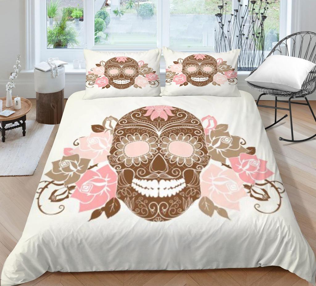 Bedding Set 3D Skull Printing Bedding Set Bedclothes Bed Three Piece Comfortable Pillowcase Polyester Quilt Cover