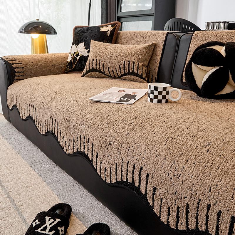Autumn And Winter Plush New Curved Edge Sofa Cushion Plush Thickened Non-Slip Advanced Sense Irregular Straight Row Seat Cushion Cover Cloth