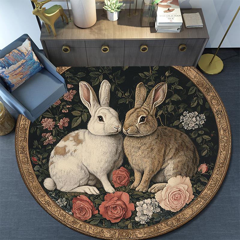 Круглый ковер с кроликами, Ковер для гостиной, спальни, дивана, игровой комнаты, Нескользящий коврик для пола