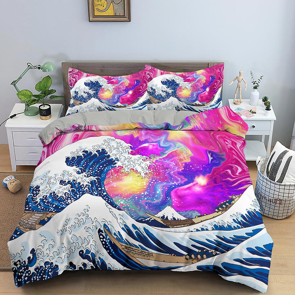 Ocean Wave Bedding Set 3D Abstract Art Duvet Cover King/Queen Size With Pillowcase Watercolor Style 2/3pcs Polyester Quilt Cover