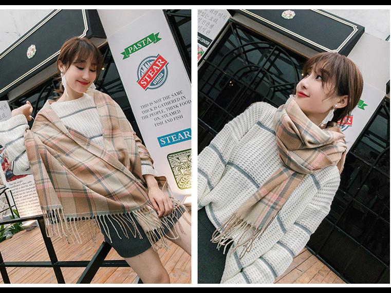 Клетчатый зимний шарф для женщин - шаль с кисточками в корейском стиле из искусственного кашемира