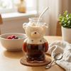 Transparent Clear Bear Glassware 320ML Milk Tea Straw Cup Cute Glass Cup With Straw  Coffee