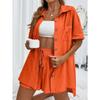 Fashion Shorts Two-piece Solid Color Shirt Suit Women's Casual Loose Short-sleeved Single-breasted