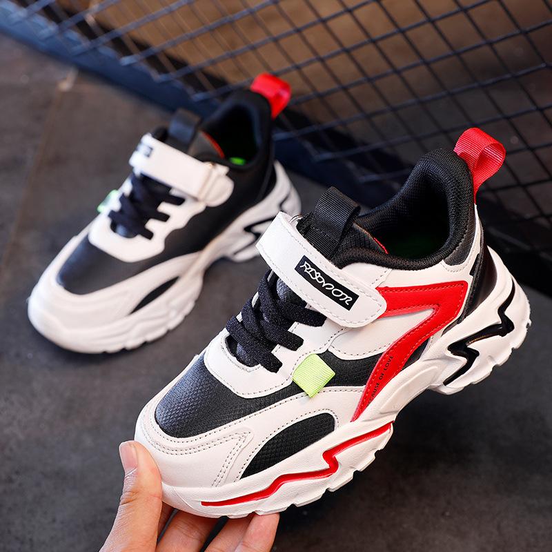 8938 Winter Leather Children's Cotton Shoes Warm Waterproof Lightweight Boys Velcro Middle and Older Children Outdoor Sports