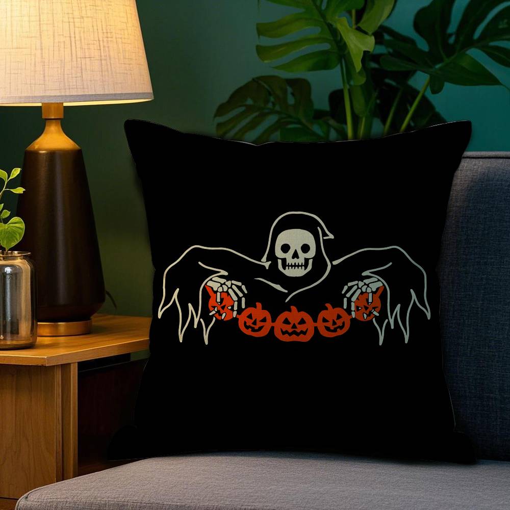 Halloween Pumpkin Skull Pillow Case Plush Fabric Soft Double Sided Print Home Sofa High Quality Cushion Cover Throw
