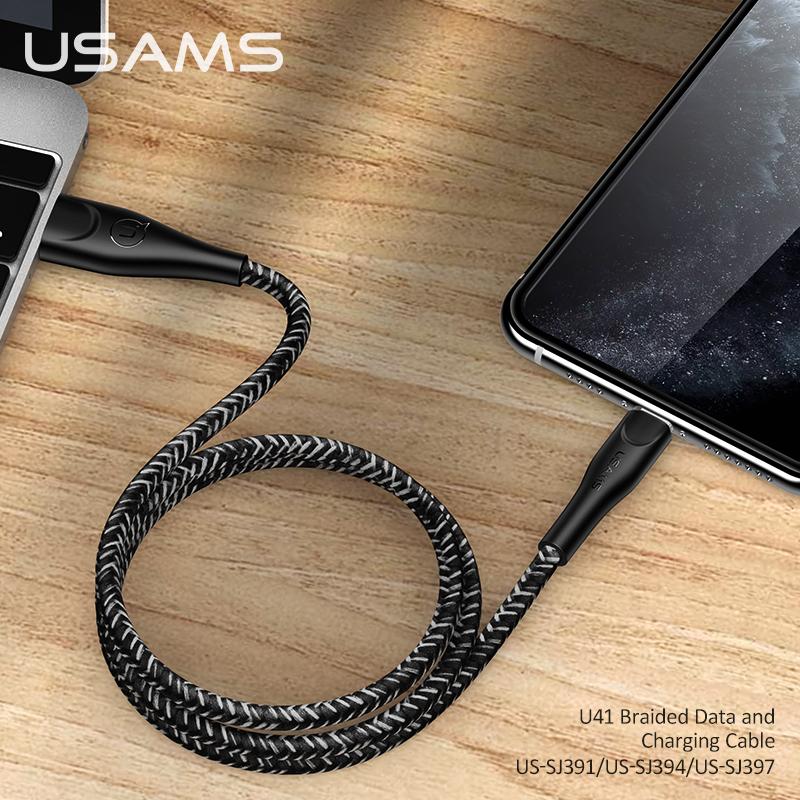 USAMS 2A 1 м 2 м 3 м Micro USB Type C Lightning Телефон Зарядка данных Плетеный кабель для iPhone 13 12 11 Huawei Samsung Xiaomi Redmi