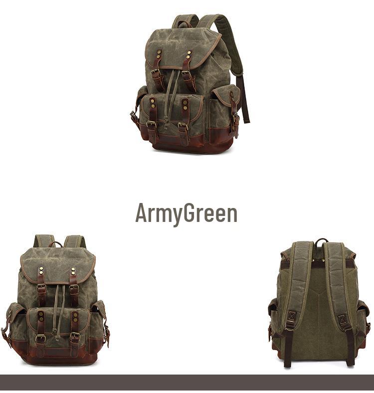 Unisex Waterproof Waxed Canvas Travel Backpack for Outdoor Sports and Laptops
