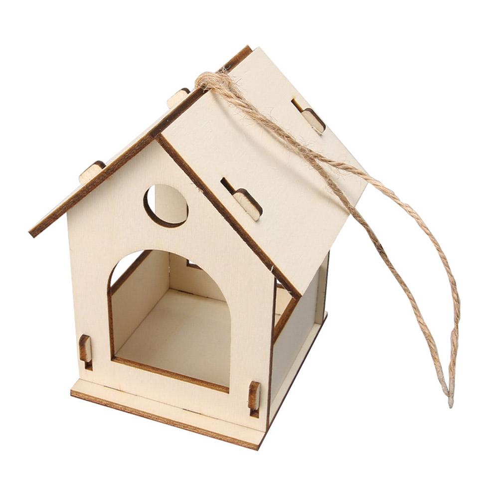 Bird Wood House with Lanyard Outdoor Unfinished DIY Accessory Pet Supplies Hanging Birdhouse for Outside Balcony H6A5