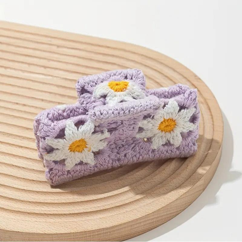 Knitted Flower Hair Claw Handmade Crochet Non-slip Cute Hair Accessory for Girls Women Daily Wear Party Use