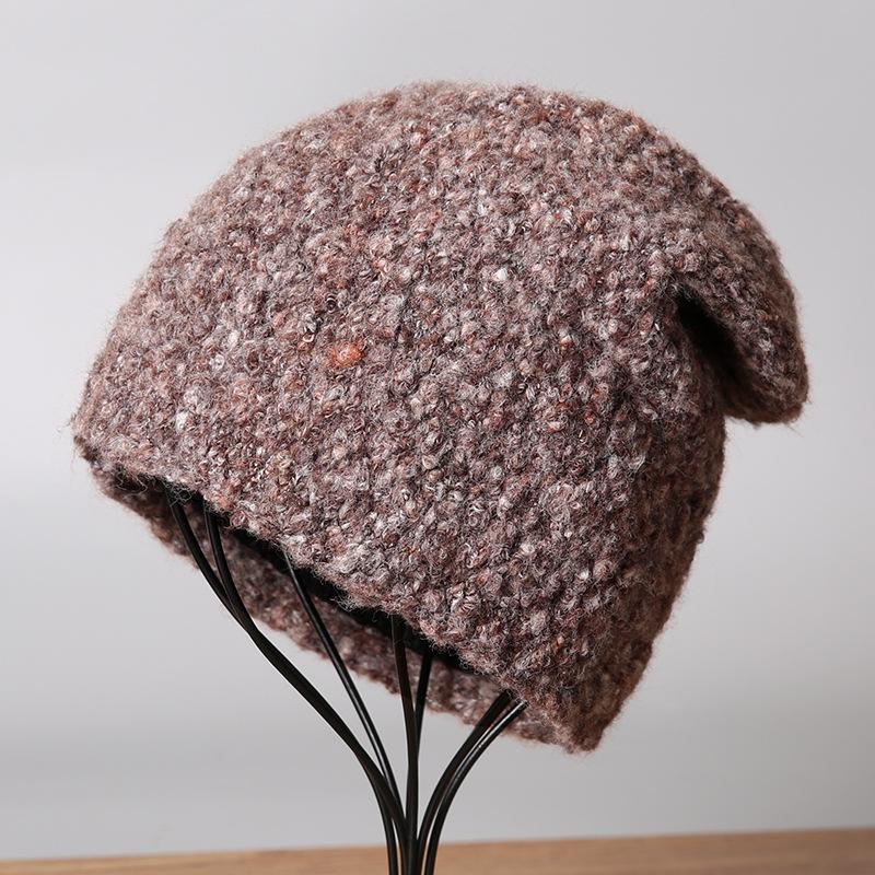 Pile hats women's autumn and winter indoor and outdoor men's and women's new face-showing small knitted wool bag head protector cold hat