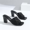 Elegant Hollow Out Breathable Slippers Women 2025 Summer Square Toe Super High Heel Black Slides Luxury Glitter Party Sandals