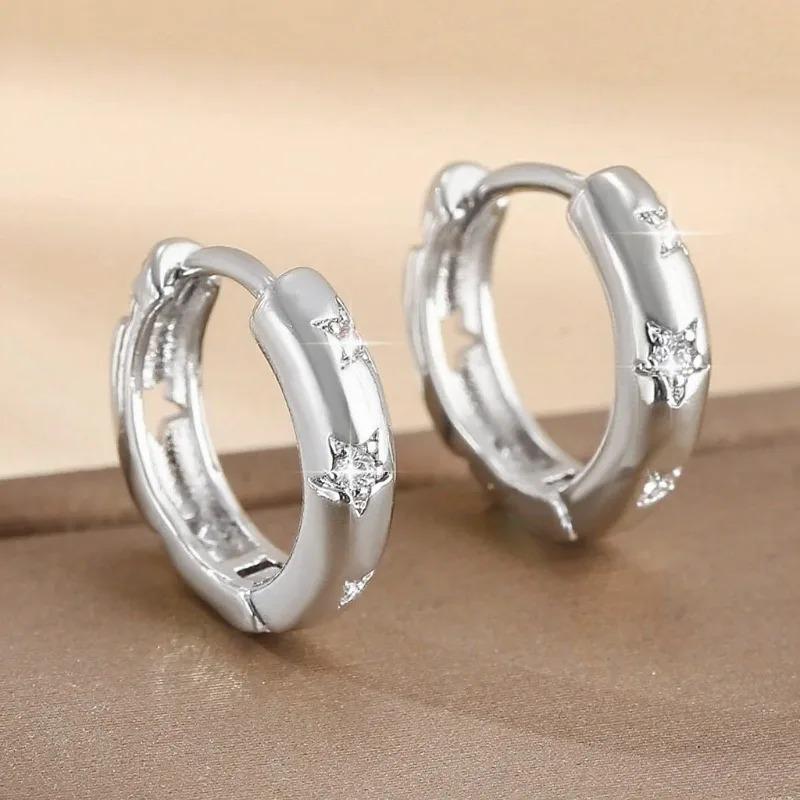 Серьги-кольца из стерлингового серебра 925 пробы с круглыми цирконами для женщин, простые геометрические круглые серьги, ювелирные изделия для вечеринок, свадебные подарки