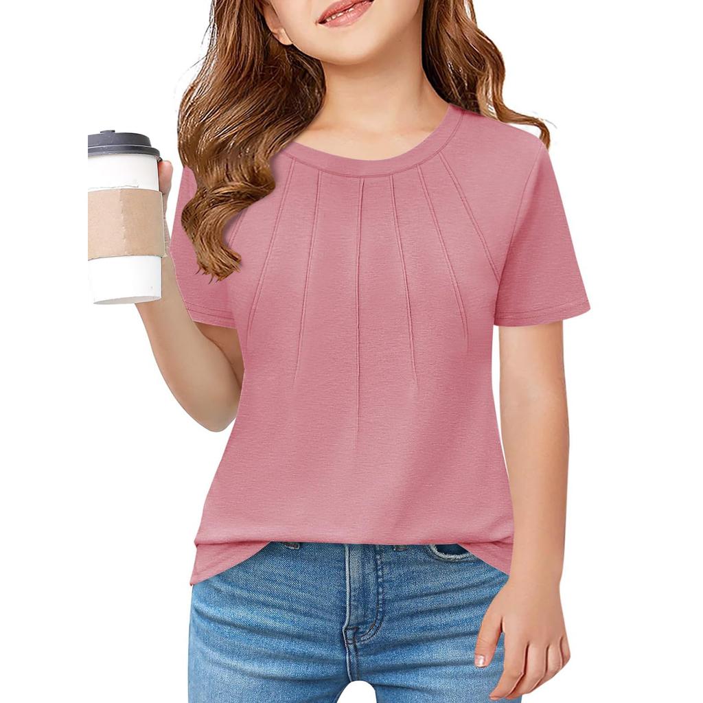 Children Fold A T-shirt Girl Summer Fashion Round Collar Jacket With Short Sleeves