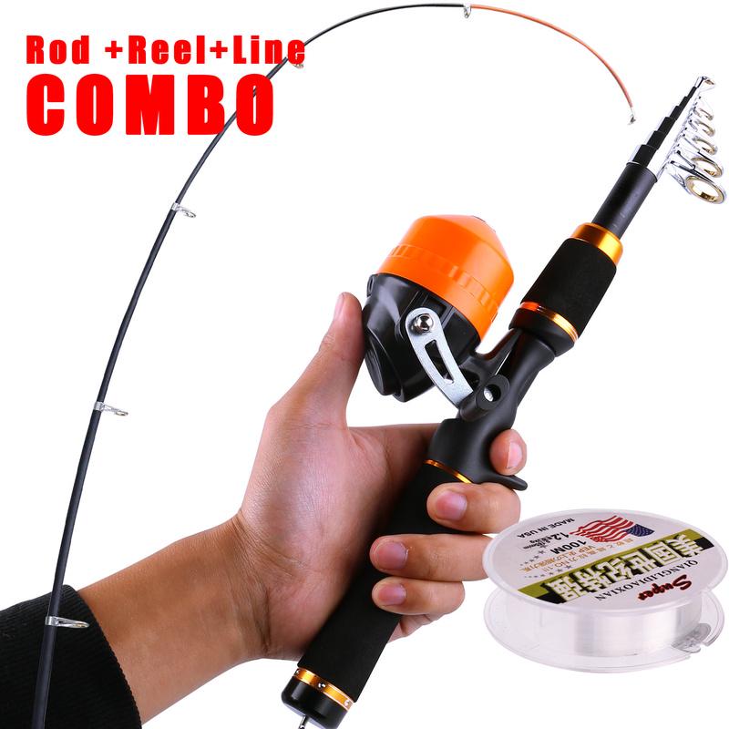 Телескопическая удочка со спиннинговыми катушками, комплект лески, портативный для детей, ловля окуня и карпа