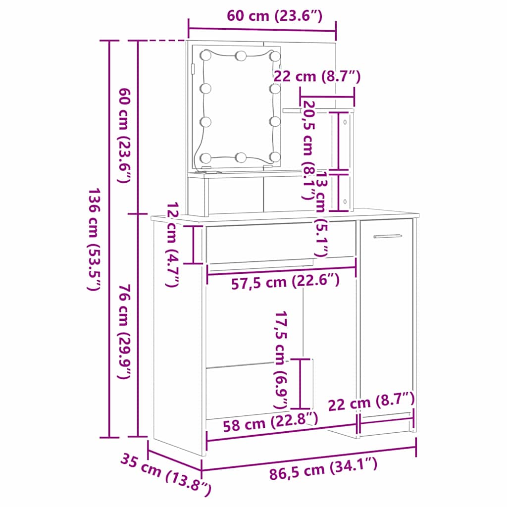 LED Vanity Table Set 2 pcs Black Oak Effect Particleboard