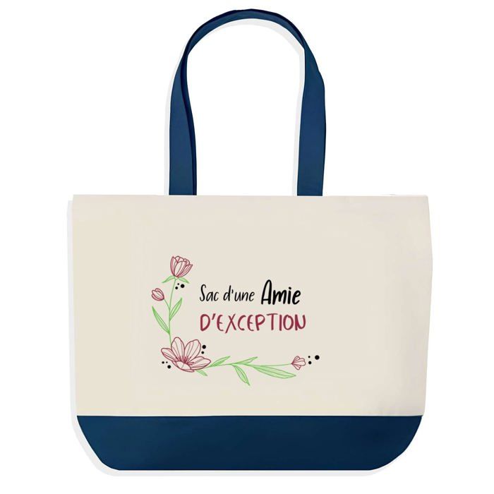 Sac cabas - PLANETEE - Amie d'exception - Fond bleu - Coton 40x45 cm - Grand format