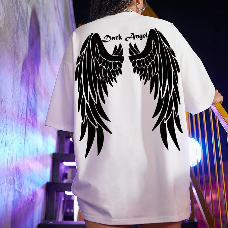 Футболка с рисунком «Темный ангел», женская дышащая уличная футболка, хлопковая летняя футболка, одежда, уличная повседневная футболка, женская