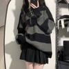 Винтажные полосатые свитера с капюшоном женские Harajuku готический вязаный джемпер ретро свободный повседневный пуловер больших размеров топы в стиле гранж
