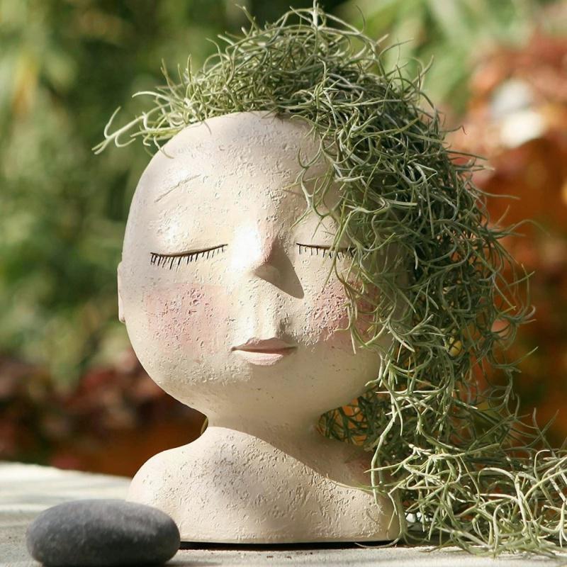 Цветочный горшок для лица с цветочным горшком, горшок для суккулентов, декор из смолы с дренажным отверстием