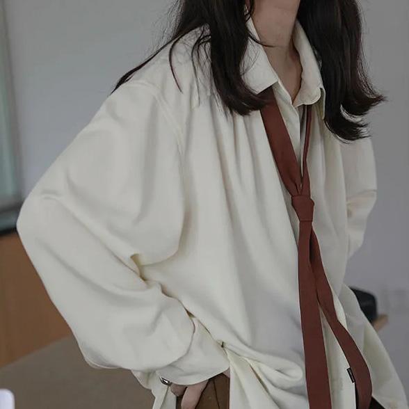 Винтажные женские блузки в стиле Харадзюку, шикарные базовые рубашки с длинными рукавами в корейском стиле и галстуком, свободные Эстетические женские повседневные рубашки в стиле ретро