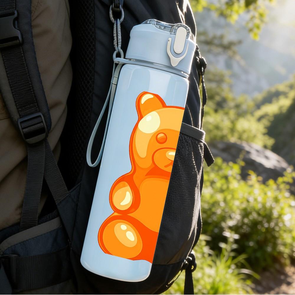1PC Gummy Bear Cartoon Pattern 750ml Color Plastic Sports Water Bottle Leakproof Flip Straw Lid Suitable for Sports Office Home Use