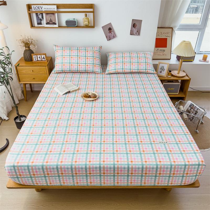 3Pcs Simple Lines Fitted Sheet Set Pure Cotton Bedding Set Soft Home Mattress Protector Cover with Pillowcases Bedroom Decor